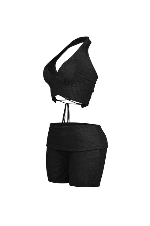 Backfire Ribbed Knit Halter Top & Shorts SET